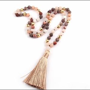 NEW Pink aventurine leopard jasper tassel necklace